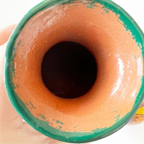 Vintage Handpainted Mexican Pottery Vases Red Clay Small Vessels Jugs Colorful 2 - Picture 10 of 12